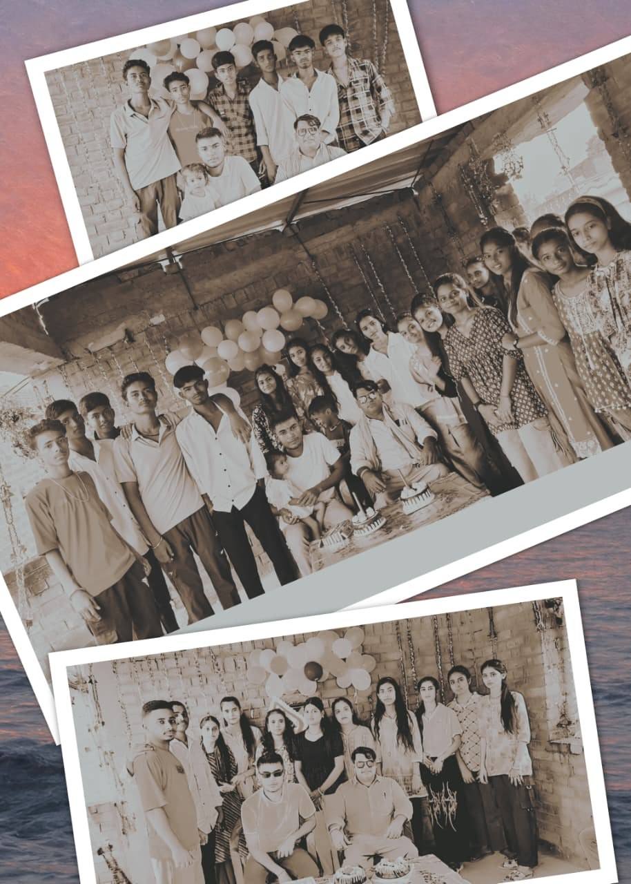 A collage of three group photos of students and teachers